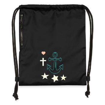 Glowing Anchor with Stars - Gymsac made from recycled material - black - Front