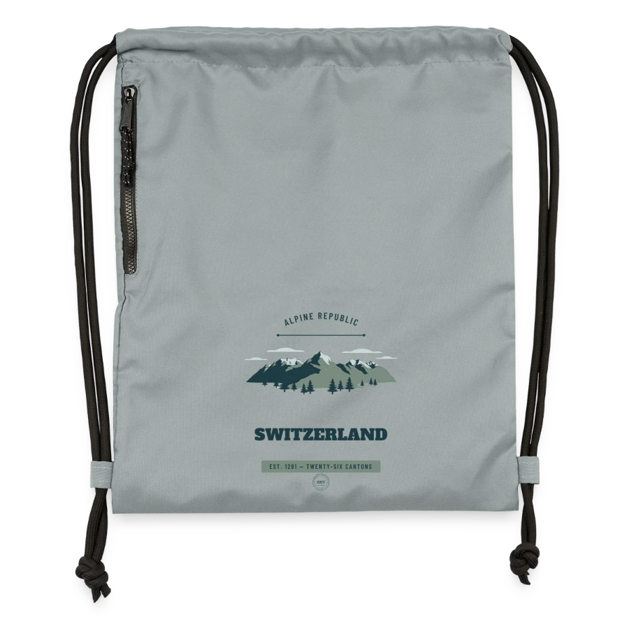 Switzerland badge on a gymsac made from recycled material, mineral charcoal grey