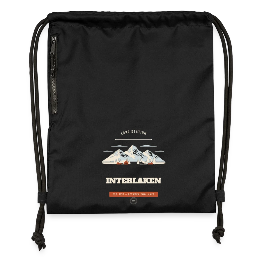 Interlaken badge on a gymsac made from recycled material, black