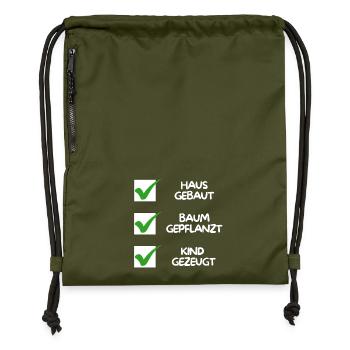Maison construite, arbre planté, enfant conçu (blanc) - Sac à cordon en polyester recyclé - military green - Devant