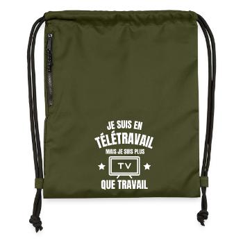télétravail, travail, fan de télé - Sac à cordon en polyester recyclé - military green - Devant