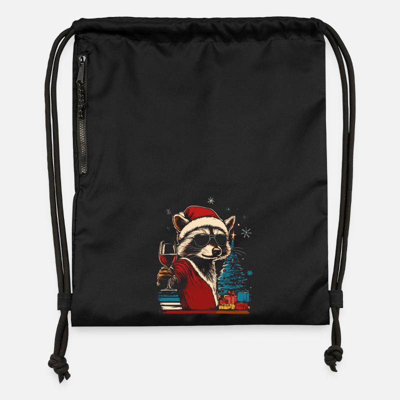 Vin de Noël raton laveur - Sac à cordon en polyester recyclé - noir