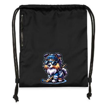 Cooler Sheltie Erobert Das Eis Im Eishockey-Stil - Turnbeutel aus Recycling-Material - Schwarz - Vorne