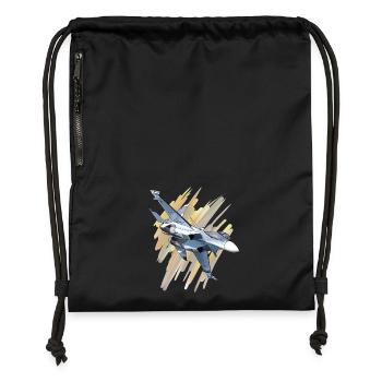 Avion de chasse au design dynamique - Sac à cordon en polyester recyclé - noir - Devant