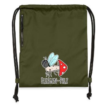 Amanite tue-mouches - moitié mouche, moitié champignon - Sac à cordon en polyester recyclé - military green - Devant