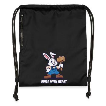 Lapin avec marteau – Motif de construction de cœur - Sac à cordon en polyester recyclé - noir - Devant