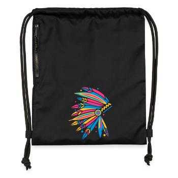 Coiffe amérindienne - Sac à cordon en polyester recyclé - noir - Devant