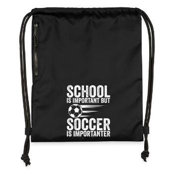Schule ist wichtig, aber Fußball ist noch wichtiger - Turnbeutel aus Recycling-Material - Schwarz - Vorne