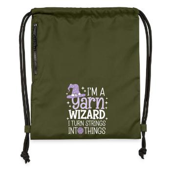 Magic of wool and creativity - Gymsac made from recycled material - military green - Front