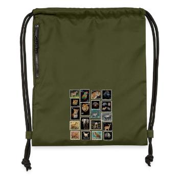 Briefmarken Tiere der Welt - Turnbeutel aus Recycling-Material - military Green - Vorne