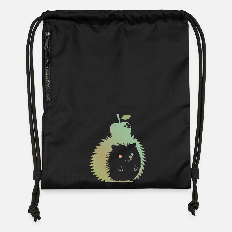 Hérisson Pastel avec Pomme - Sac à cordon en polyester recyclé - noir