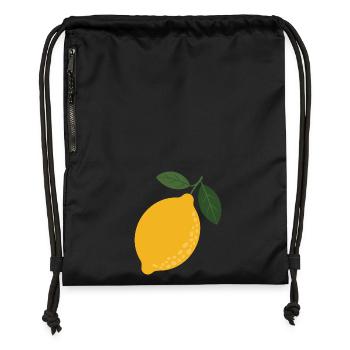 Illustration d’agrumes en feuille de citron - Sac à cordon en polyester recyclé - noir - Devant