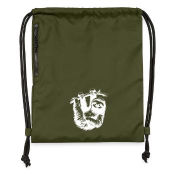 Traîner avec le dessin au crayon de la paresse de yoga - Sac à cordon en polyester recyclé - military green - Devant