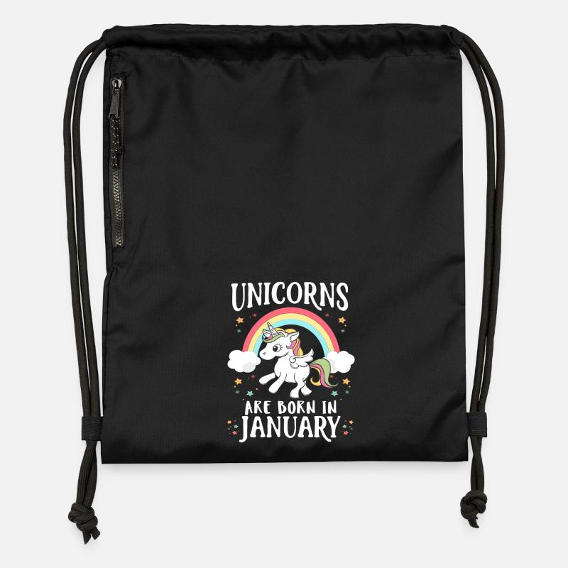 Licornes sont nés en Janvier - Sac à cordon en polyester recyclé - noir