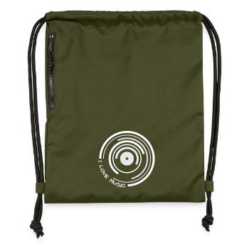 I Love Music Vinyl Record Vinyl - Gymsac made from recycled material - military green - Front