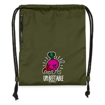 Unbeetable / unbeatable beetroot beet on dark - Gymsac made from recycled material - military green - Front