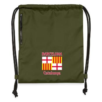 Barcelona flag in red white and yellow - Gymsac made from recycled material - military green - Front
