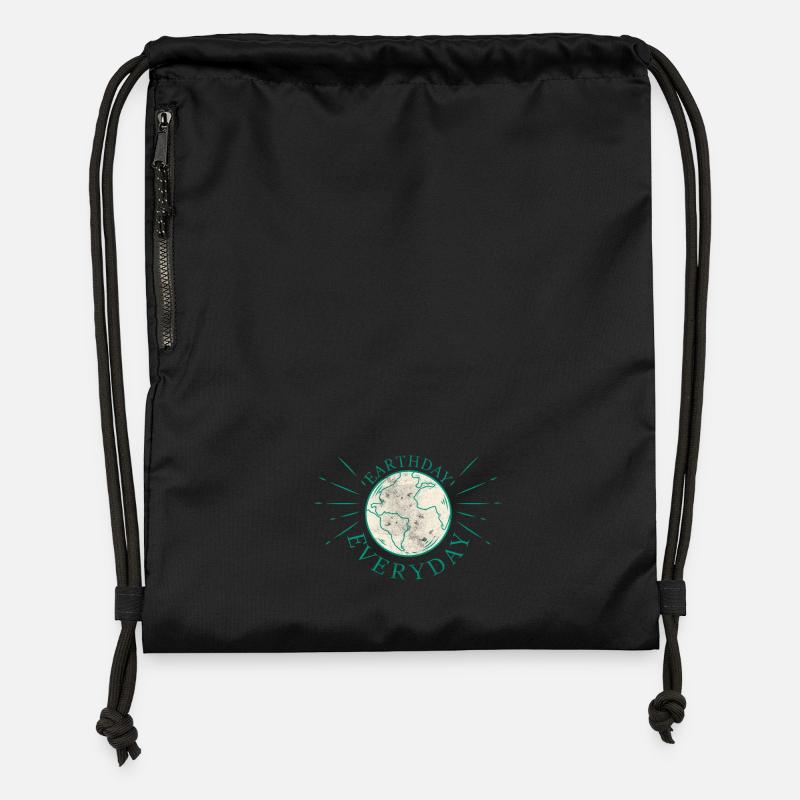 Globe terrestre avec slogan écologique - Sac à cordon en polyester recyclé - noir