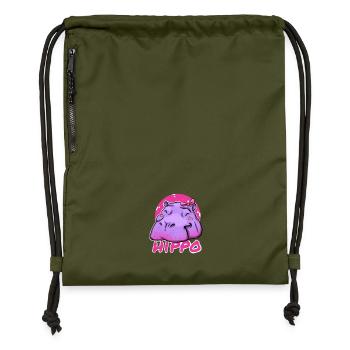 Cute Hippo with Pink Bow - Gymsac made from recycled material - military green - Front