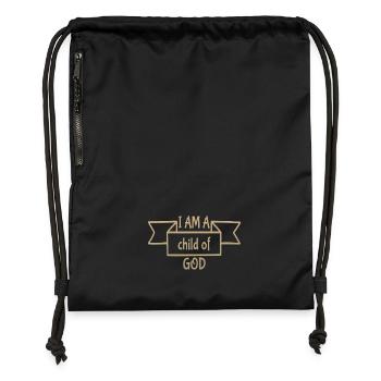I Am A Child Of God - Gymsac made from recycled material - black - Front