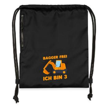 Geburtstag Jungen 3 Jahre Bagger frei ich bin 3 - Turnbeutel aus Recycling-Material - Schwarz - Vorne