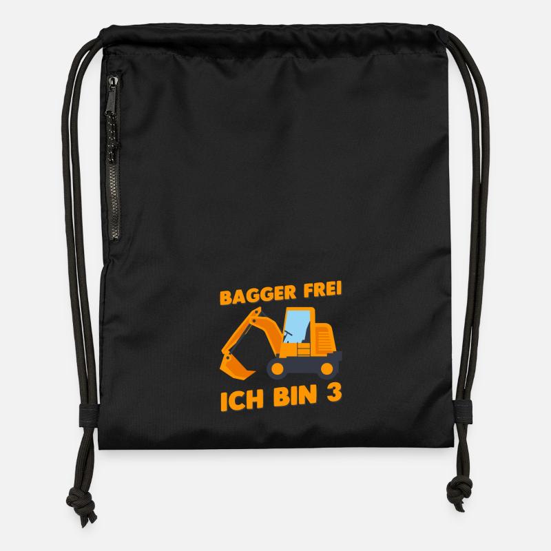 Geburtstag Jungen 3 Jahre Bagger frei ich bin 3 - Turnbeutel aus Recycling-Material - Schwarz