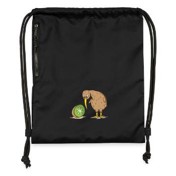 Kiwi New Zealand flightless bird kiwi fruit - Gymsac made from recycled material - black - Front