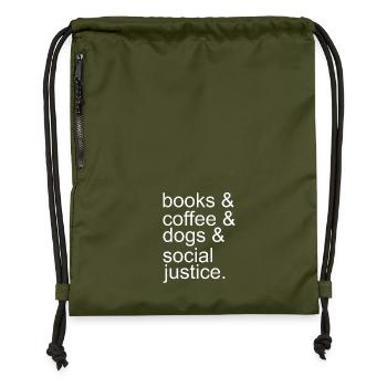 Book Coffee Dog and Social Justice - Gymsac made from recycled material - military green - Front