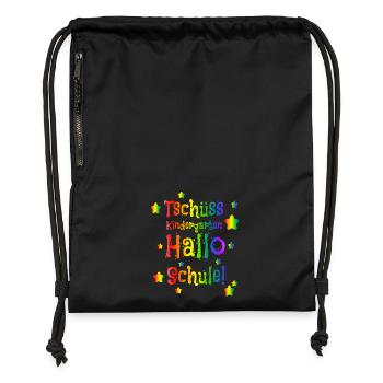 Tschüss Kindergarten Hallo Schule - Einschulung - Turnbeutel aus Recycling-Material - Schwarz - Vorne