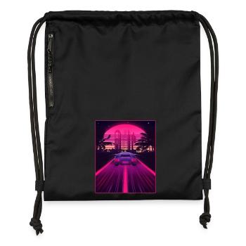 Synthwave Esthétique Rétro Vaporwave des années 80 des années 90 Auto - Sac à cordon en polyester recyclé - noir - Devant