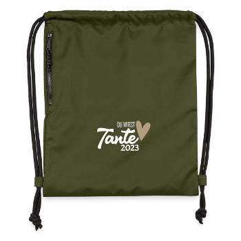 Tante 2023 - Werdende Tante - Tante werden - Turnbeutel aus Recycling-Material - military Green - Vorne
