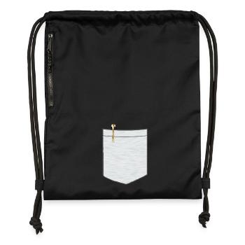 Brusttasche mit Kugelschreiber - Turnbeutel aus Recycling-Material - Schwarz - Vorne