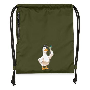 Duck Painter Brush Painting - Gymsac made from recycled material - military green - Front