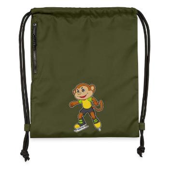 Affe Eislaufen Schlittschuhe - Turnbeutel aus Recycling-Material - military Green - Vorne