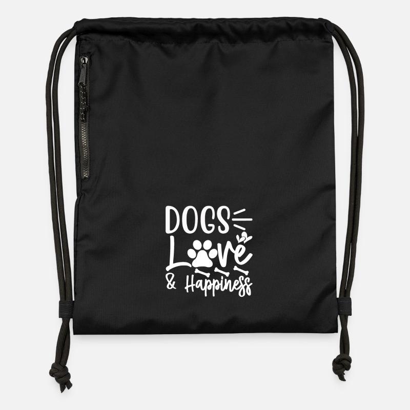 Chiens Amour & Bonheur - Sac à cordon en polyester recyclé - noir