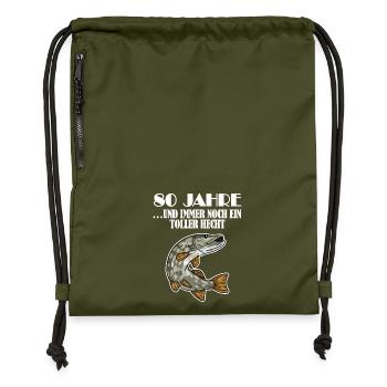 80. Geburtstag Angler Lustiger Spruch - 80 Jahre - Turnbeutel aus Recycling-Material - military Green - Vorne