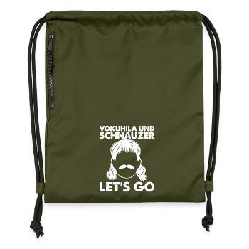 VOKUHILA UND SCHNAUZER, Let's go - Turnbeutel aus Recycling-Material - military Green - Vorne