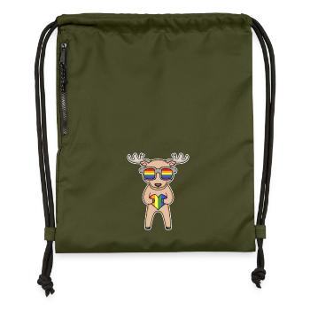 Gay Rainbow Heart Animal Deer - Gymsac made from recycled material - military green - Front