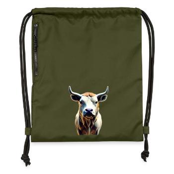 Vache - taureau avec cornes - Sac à cordon en polyester recyclé - military green - Devant