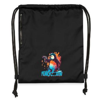 Stylo.. Guin Penguin avec pistolet - Sac à cordon en polyester recyclé - noir - Devant