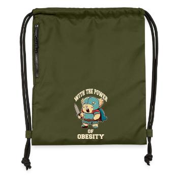 Kleiner Schwertkrieger mit der Power of Obesity - Turnbeutel aus Recycling-Material - military Green - Vorne