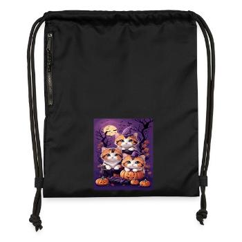 Trio of Halloween-style Kittens - Gymsac made from recycled material - black - Front
