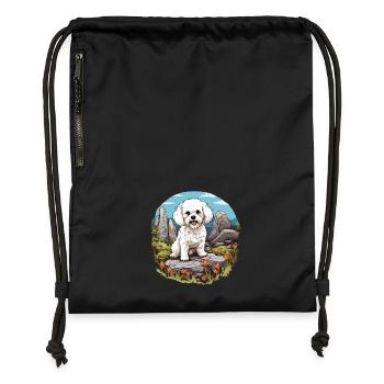 Chien Bichon Friesé - Sac à cordon en polyester recyclé - noir - Devant