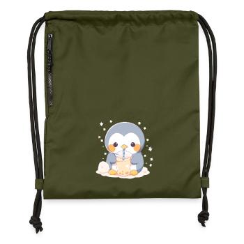 Kawaii Pinguin trinkt Boba Bubble Tea Chibi - Turnbeutel aus Recycling-Material - military Green - Vorne
