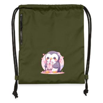 Kawaii Pinguin trinkt Boba Bubble Tea Chibi - Turnbeutel aus Recycling-Material - military Green - Vorne