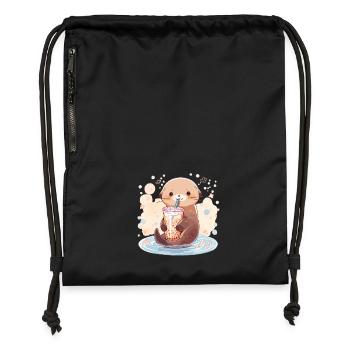 Kawaii Loutre Boissons Boba Bubble Tea Chibi - Sac à cordon en polyester recyclé - military green - Devant