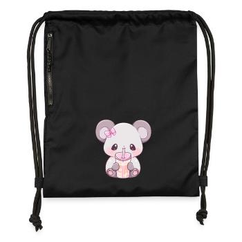 Kawaii Koala Boissons Boba Bubble Tea Chibi - Sac à cordon en polyester recyclé - noir - Devant
