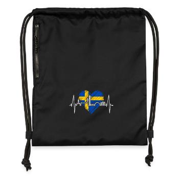 Stockholm Skyline Herzschlag Herz I Love Schweden - Turnbeutel aus Recycling-Material - Schwarz - Vorne