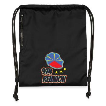 Geschenkidee Flaggenkarte La Réunion 974 - Turnbeutel aus Recycling-Material - Schwarz - Vorne