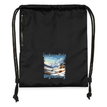 Jackson Hole Winter, Grunge Ski & Snowboard - Turnbeutel aus Recycling-Material - Schwarz - Vorne